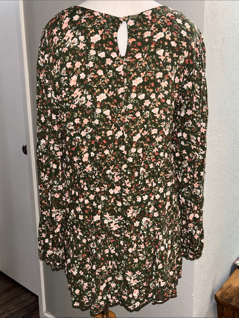 Long Sleeve Floral Tunic in Olive Green and Pink
